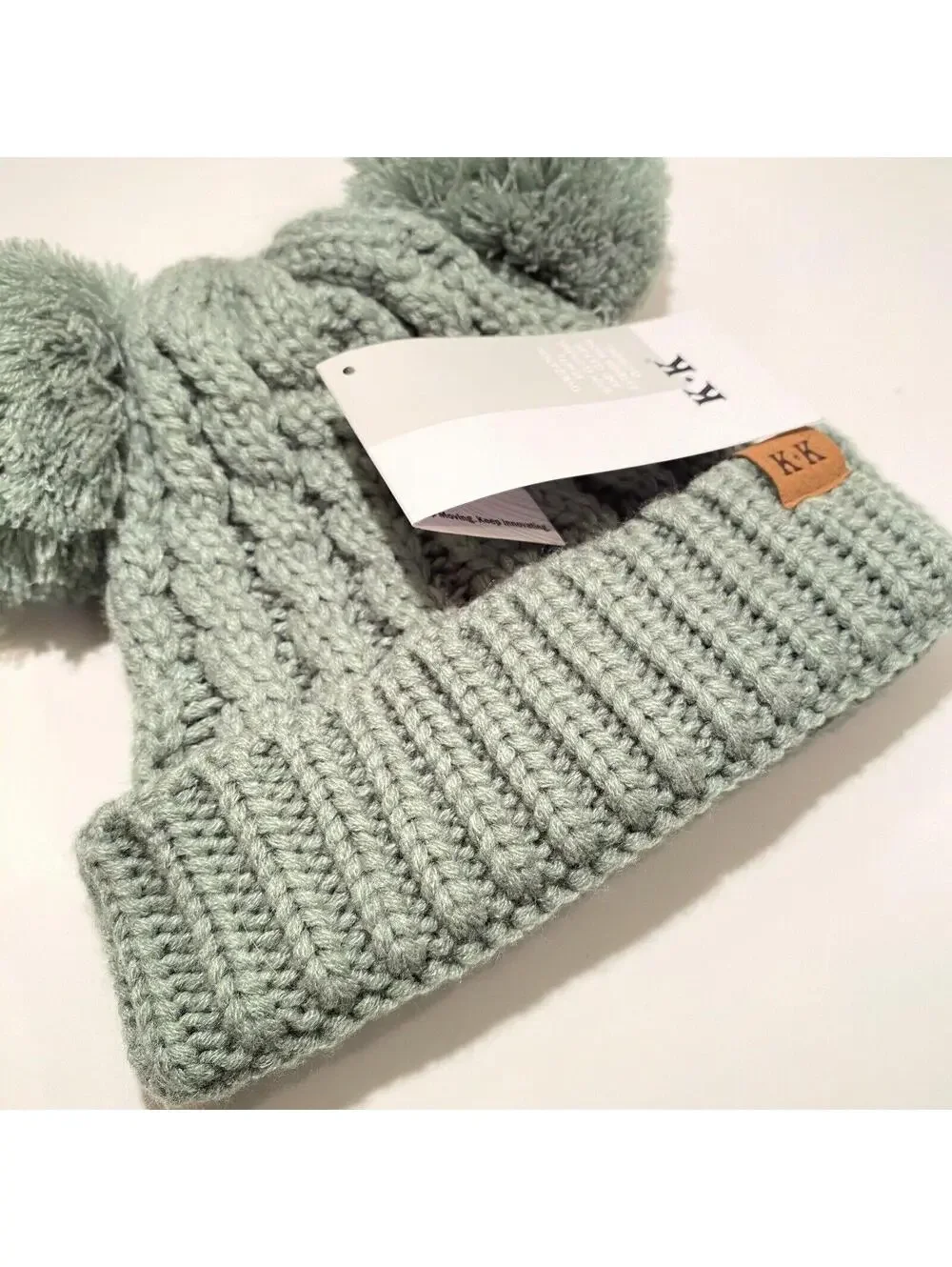 Kids Winter Hat Grey w Pom Pom Ears Cute Thick Warm Knitted Winter Beanie NEW